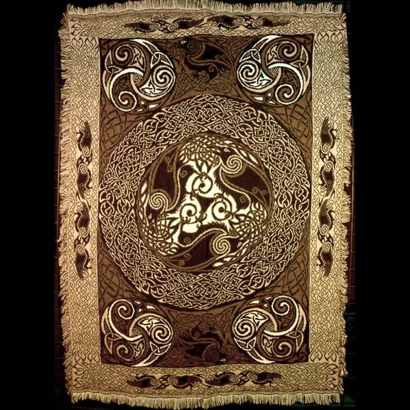 Vintage Celtic Triple Raven Tapestry Afghan Throw by Artist Jen Delyth - Picture 1 of 16
